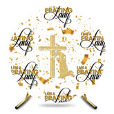 Aperturee - Aperturee White Gold Repeated Praying Lady Round Party Backdrop